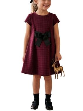 Zara Kids Checked Dress with Bow – Red & Black Plaid Size 7 Girls